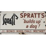 Advertising enamel sign SPRATT'S BUILDS UP A DOG. BONIO MIXED OVALS WEETMEET. In good condition with