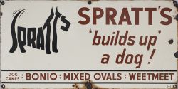 Advertising enamel sign SPRATT'S BUILDS UP A DOG. BONIO MIXED OVALS WEETMEET. In good condition with