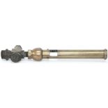 Brass locomotive organ pipe type whistle with operating valve. Whistle measures 13in tall x 1.5in