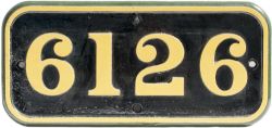 GWR cast iron cabside numberplate 6126 ex Collett 2-6-2 T built at Swindon in 1931. Allocated to 81D