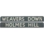 Southern Railway/ Southern Region carriage board WEAVERS DOWNS - HOLMES HILL. White on green painted