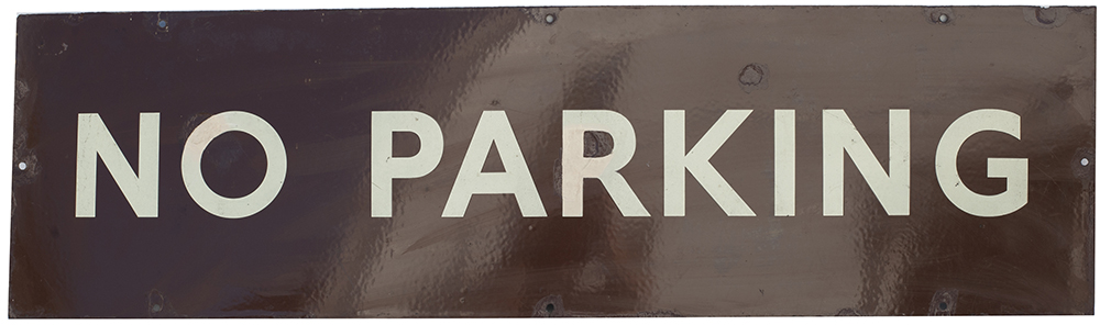 BR(W) enamel sign NO PARKING. In good condition with a few areas of restoration. Measures 42in x