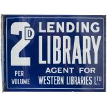 Enamel double sided advertising sign 2D LENDING LIBRARY AGENT FOR WESTERN LIBRARIES LTD. Both