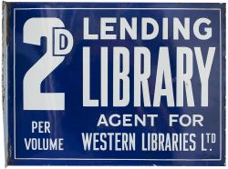 Enamel double sided advertising sign 2D LENDING LIBRARY AGENT FOR WESTERN LIBRARIES LTD. Both