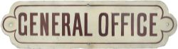 North Eastern Railway enamel doorplate GENERAL OFFICE. Measures 20in x 5.25in