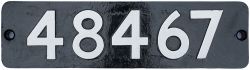 Smokebox numberplate 48467 ex Stanier 8F 2-8-0 built at Swindon Works in 1945. Allocated to 5B Crewe