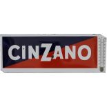 Advertising enamel sign CINZANO with thermometer missing. Measures 31.5in x 11.5in. Enamel in very