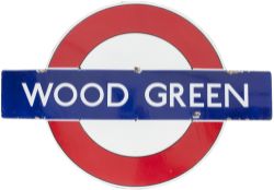 London Underground enamel target/ bullseye sign WOOD GREEN measuring 58.5in x 40.5in. In good