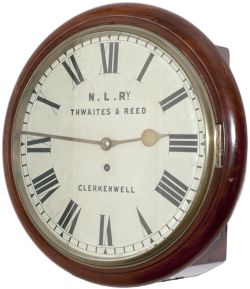 North London Railway 12 inch mahogany cased English fusee railway clock supplied to the railway in