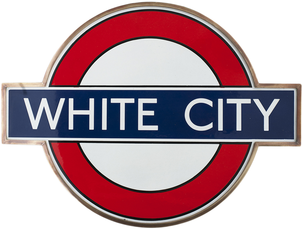 London Underground enamel target/bullseye sign WHITE CITY measuring 23in x 18in and complete with