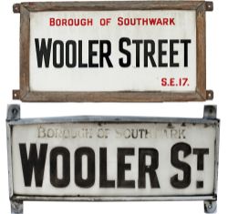 China glass London street sign BOROUGH OF SOUTHWARK WOOLER ST complete with original steel frame