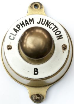 Southern Railway brass cased signal box bell push with enamel ring CLAPHAM JUNCTION B. Will