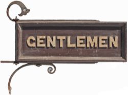 GWR platform sign GENTLEMEN. Double sided wood with cast iron letters, complete with original