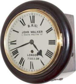 London and South Western Railway 8 inch mahogany cased English fusee railway clock with a spun brass