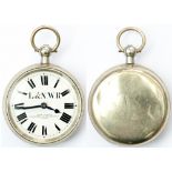 LNWR nickel cased Guards pocket watch by John Walker. Brass English lever fusee movement, key