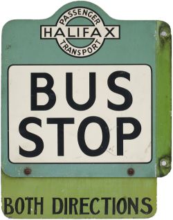 Bus sign HALIFAX PASSENGER TRANSPORT BUS STOP BOTH DIRECTIONS. Double sided screen printed aluminium