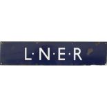 LNER Double Royal enamel posterboard heading measuring 27in x 6in. In good condition with a couple