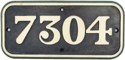 GWR cast iron cabside numberplate 7304 ex Churchward 2-6-0 built by Robert Stephenson & Hawthorn Ltd