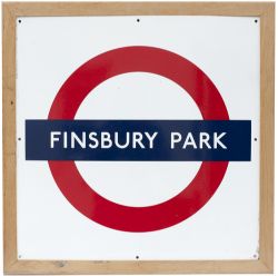 London Underground enamel target/ bullseye sign FINSBURY PARK measuring 24in x 24in. In excellent