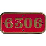 GWR brass cabside numberplate 6306 ex Churchward 2-6-0 built at Swindon in 1920. Allocated to