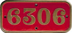 GWR brass cabside numberplate 6306 ex Churchward 2-6-0 built at Swindon in 1920. Allocated to