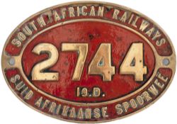 South African Railways dual language cabside numberplate 2744 19D ex 4-8-2 Mountain type