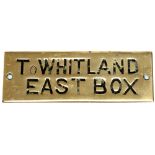 GWR hand engraved brass shelf plate TO WHITLAND EAST BOX. In very good condition measures 4.75in x