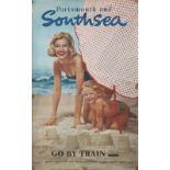Poster BR(S) PORTSMOUTH AND SOUTHSEA GO BY TRAIN by John Dixon F.I.B.P. Double Royal 25in x 40in. In