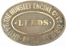 Diesel worksplate THE HUNSLET ENGINE CO LTD LEEDS No9046 1980 24OHP ex 0-4-0 DH used on the Bicester