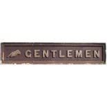 GWR platform sign GENTLEMEN. Double sided wood with cast iron letters and pointing hand. In ex