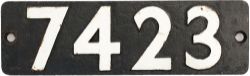 Smokebox numberplate 7423 ex Collett 0-6-0 PT built at Swindon in 1937. Allocated to 86J Aberdare