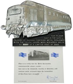 British Railways DELTIC locomotive commemorative plaque No156 complete with original certificate