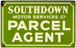 Motoring bus enamel SOUTHDOWN MOTOR SERVICES LTD PARCEL AGENT. Double sided, both sides in very good