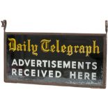 Advertising glass hanging sign DAILY TELEGRAPH ADVERTISEMENTS RECEIVED HERE. Double sided with