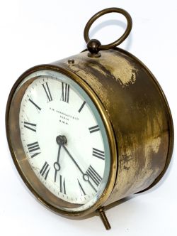 GWR Brass drum railway clock with 3.5 inch enamelled dial GWR J.M. SKARRATT & CIE PARIS. Case hand