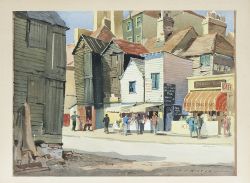 Original watercolour painting OLD HASTINGS STREET SCENE by A. J. Wilson. This was produced for the
