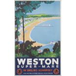 Poster GWR/LMS WESTON-SUPER-MARE IN SMILING SOMERSET by Jackson Burton. Double Royal 25in x 40in. In