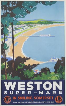 Poster GWR/LMS WESTON-SUPER-MARE IN SMILING SOMERSET by Jackson Burton. Double Royal 25in x 40in. In