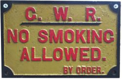 Great Western Railway cast iron sign GWR NO SMOKING ALLOWED BY ORDER. Nicely restored measures 17.