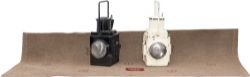 A pair of BR guards van side lamps complete with reservoirs, burners and shades. Together with a