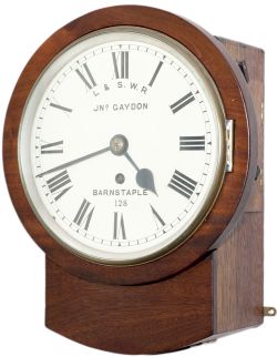 London and South Western Railway 8 inch Mahogany cased iron dial fusee clock with a cast brass bezel