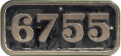 GWR brass cabside numberplate 6755 ex Collett 0-6-0 PT built at Swindon in 1947. Allocated to