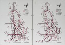 A pair of INTERCITY route diagram maps THE ROUTES OF BRITAIN, both screen printed on melamine and