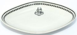 GWR black leaf china elliptical side dish marked on the front with the Great Western Railway