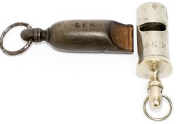 South Eastern Railway nickel plated brass organ pipe type guards whistle stamped on the top S.E.R.