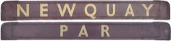 GWR/BR-W wooden carriage board NEWQUAY - PAR. Painted straw on maroon and measuring 32in long, in