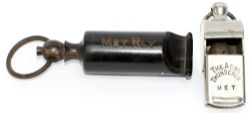 Metropolitan Railway bone organ pipe type guards whistle stamped on the top MET RLY together with