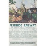 Poster FESTINIOG RAILWAY by Cuneo with timetable for 1967 below. Double Royal 25in x 40in. In good