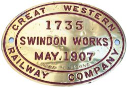 GWR tenderplate GREAT WESTERN RAILWAY COMPANY SWINDON WORKS 1735 MAY 1907 3500 GALLONS. Locos that