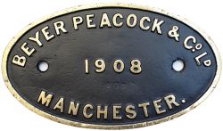 Worksplate BEYER PEACOCK & CO LTD MANCHESTER 1908 ex Taff Vale Railway 04 0-6-2 T designed by